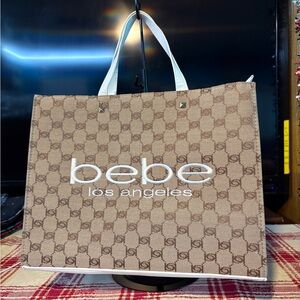 Bebe Beige and White Logo Tote NWOT